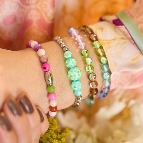 Himmelblau | Silber | Glühwürmchen-Glas-Kaskadenarmband